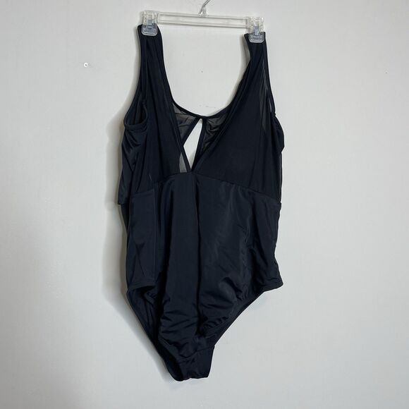 Time and Tru Swimsuit Women's Plus Sz 2X 20W-22 Black One Piece Center Cut Mesh - Picture 2 of 3